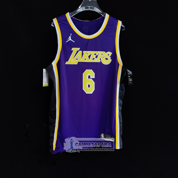 Camiseta Los Angeles Lakers LeBron James NO 6 Statement Autentico Violeta